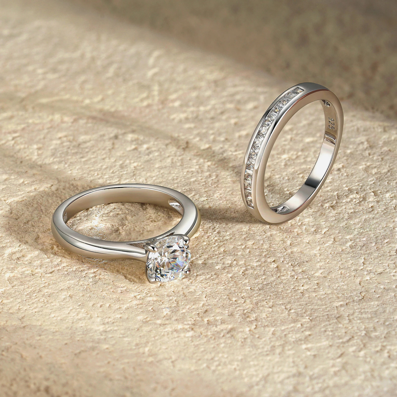 she 925 Silver Engagement Ring Wedding Band White Yellow Gold Jewelry y Solitaire Round Cubic Zircon Diamond Rings 241213