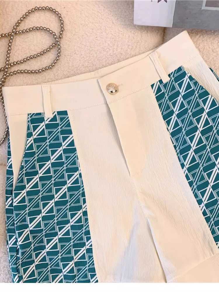 Women's Two Piece Pants Summer Korean Commuter High Waist 2-Piece Set Women New Polo Collar Color Matching Belt Top+Wide Leg Shorts Casual Elegan