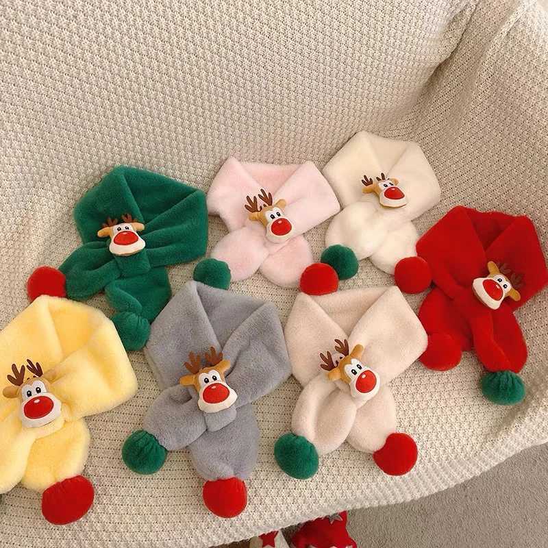Scarves Wraps Baby Scarf Winter Warm Fashion Fluffy Plush Thick Fleece Mink Cute Cartoon Animal Toddler Girls Boys Neck Warmer Kids Christmas H241213