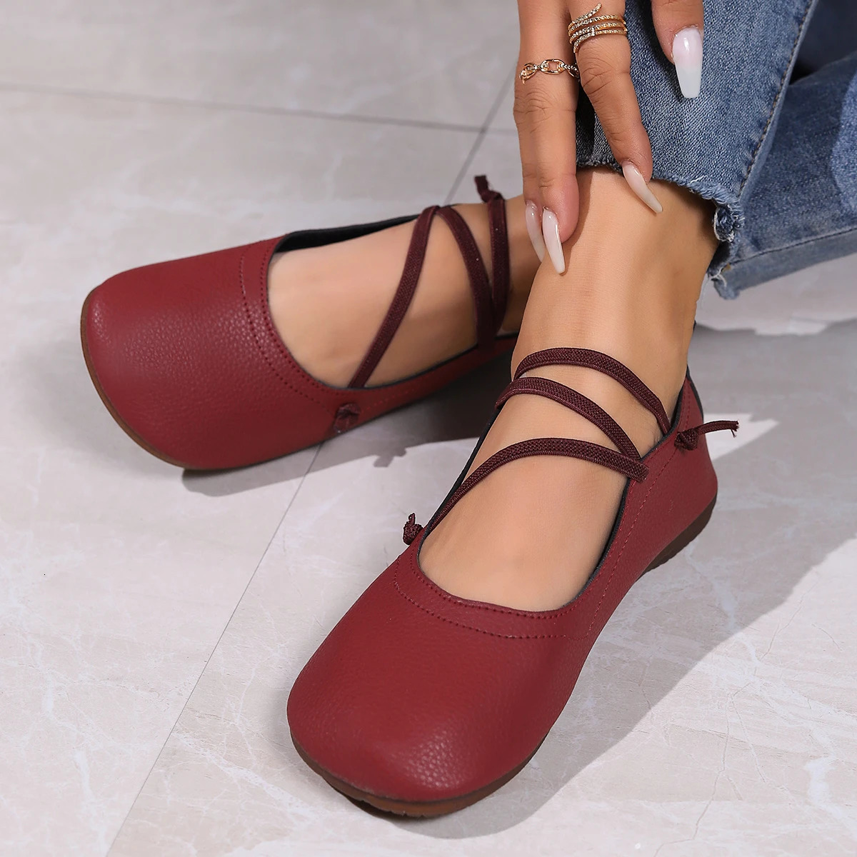 Casual Flat Single Shoes er Woman Square Toe Japanned Leather Flats Vintage Narrow Band Loafers Shoes 241213