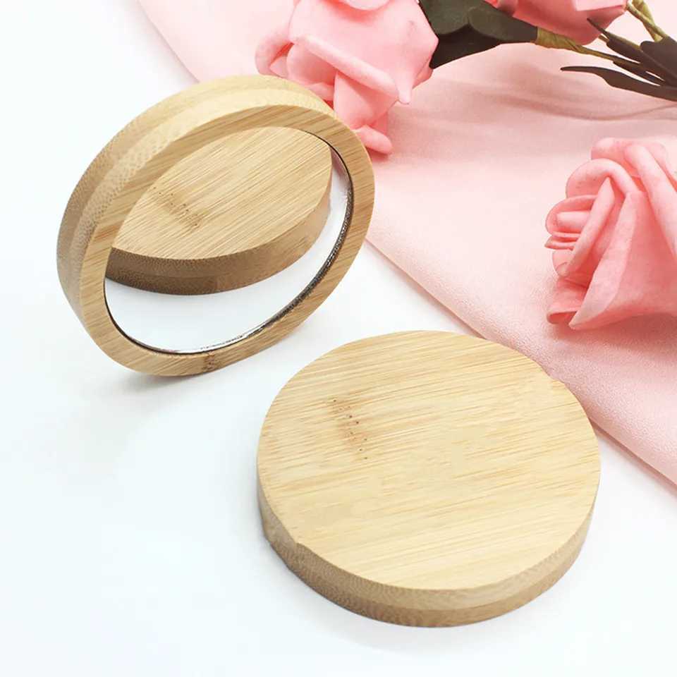 Pure Wooden Cosmetic Mirror Round Portable Mirror Mini Makeup Mirror Student Portable Makeup Small Princess Vanity Mirror VanityXJ241213