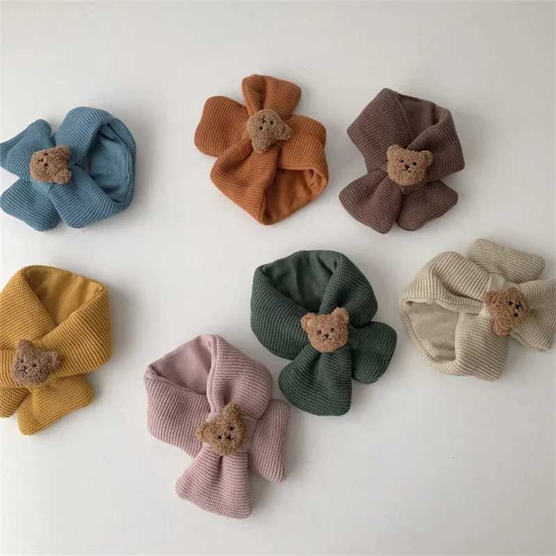 Scarves Wraps Baby Scarf Autumn Winter Cute Bear Children Knitting Newborn Bib Wool Knitting Versatile Kids Warm Boy Girl Toddler Neckerchief H241213