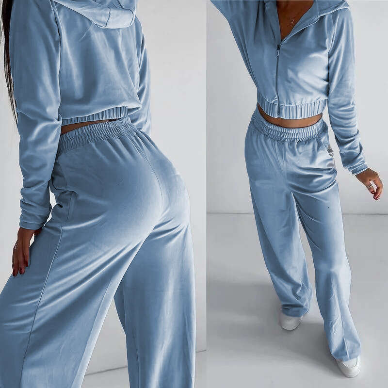 European American Foreign Trade Autumn Winter Clothing New Hooded Hoodie Two-Piece Set, Women's Trendy Clothing, Fashionable And Casual Temperame