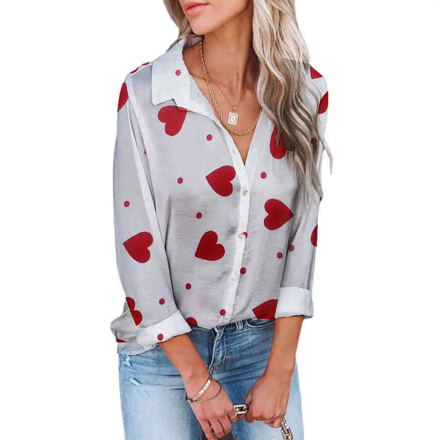 New European And American Fashion Loose Digital Print Lapel Shirt Long Sleeved Top Women's Trendy Clothing Fashionable Casual Temperament