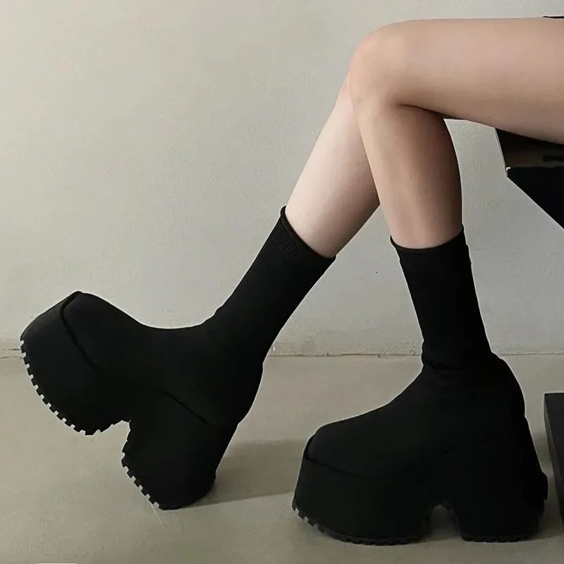 Ankle Super High Heels Chelsea boots womens shoes short and chubby womens shoes sexy pump platform Gothic motorcycle snow boots 241213
