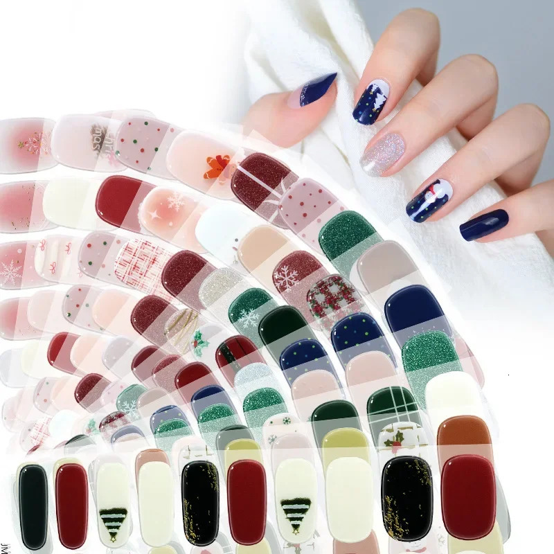 Christmas gel nail strip patch slider adhesive waterproof durable all snowman snowflake gel nail trimmer UV lamp required 241205