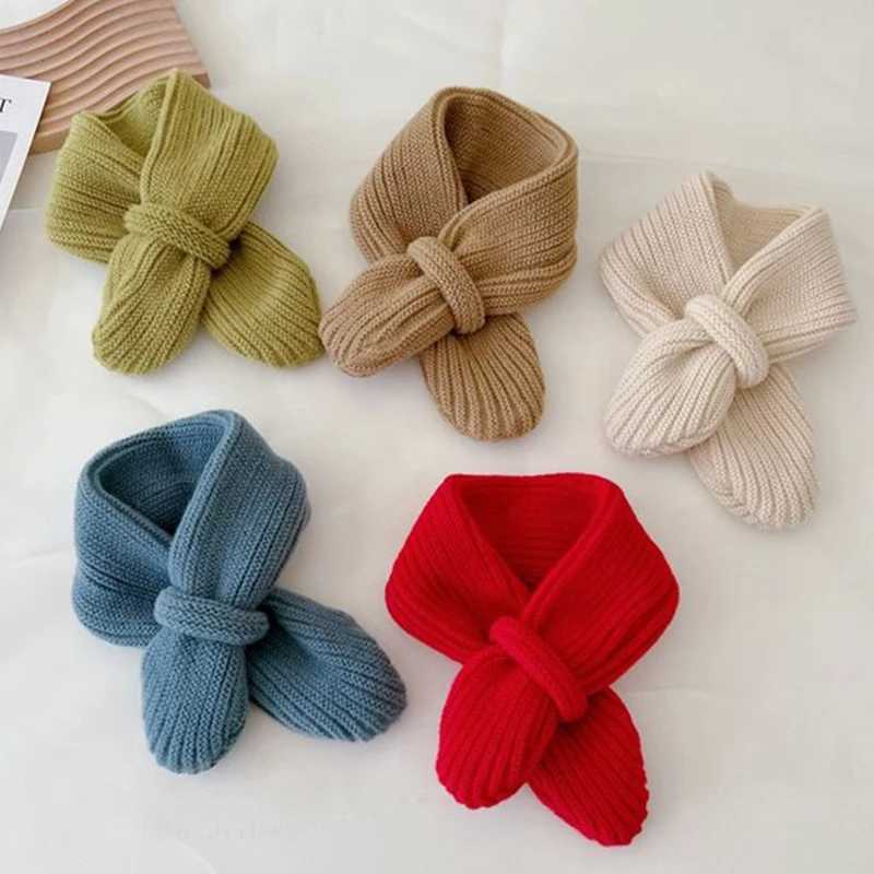 Scarves Wraps Simple Fashion Baby Scarf Candy Color Woolen Knitted Scarves For Girls Boys Winter Warm Kids Cross Neckerchief H241213