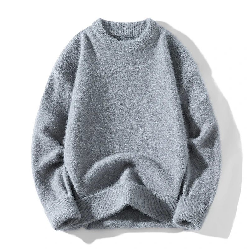 Simplicity Casual Autumn Winter Sweaters Mens ONeck Solid Mohair Fashion Trend Versatile Long Sleeve Pullovers Knitted Top 241213