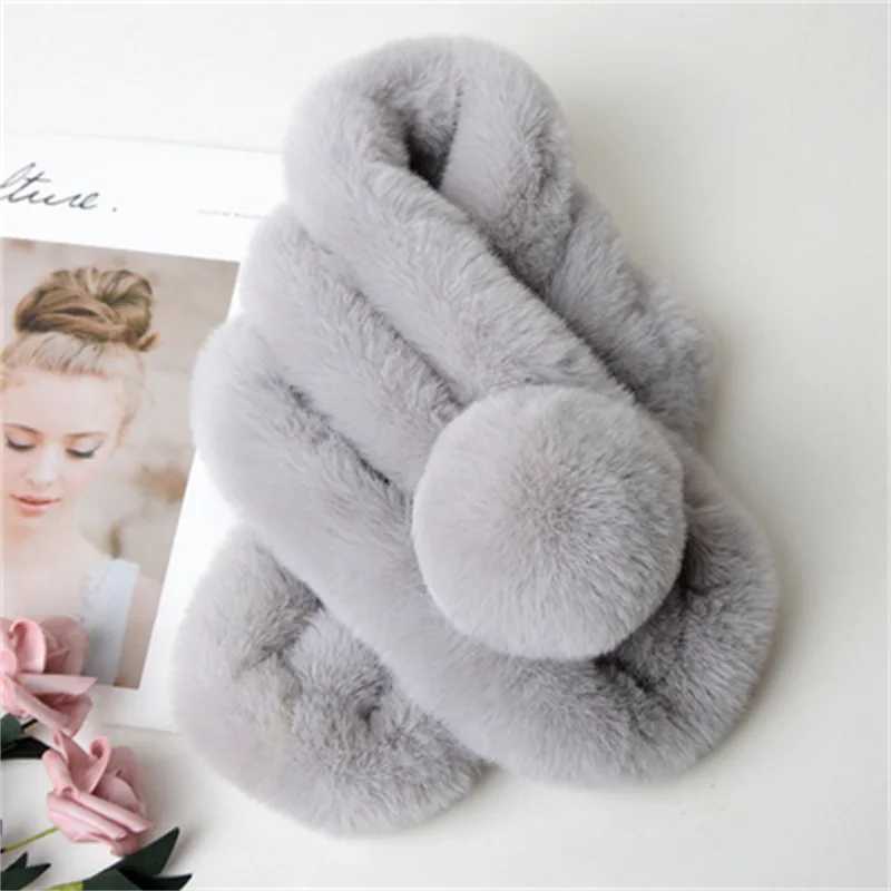 Scarves Wraps Faux Rabbit Fur Sweet Plush Ball Girl Lolita Neckerchief Furry Scarf Wrap Winter Neck Warmer Thickened Plush Unisex Scarf Wrap H241213