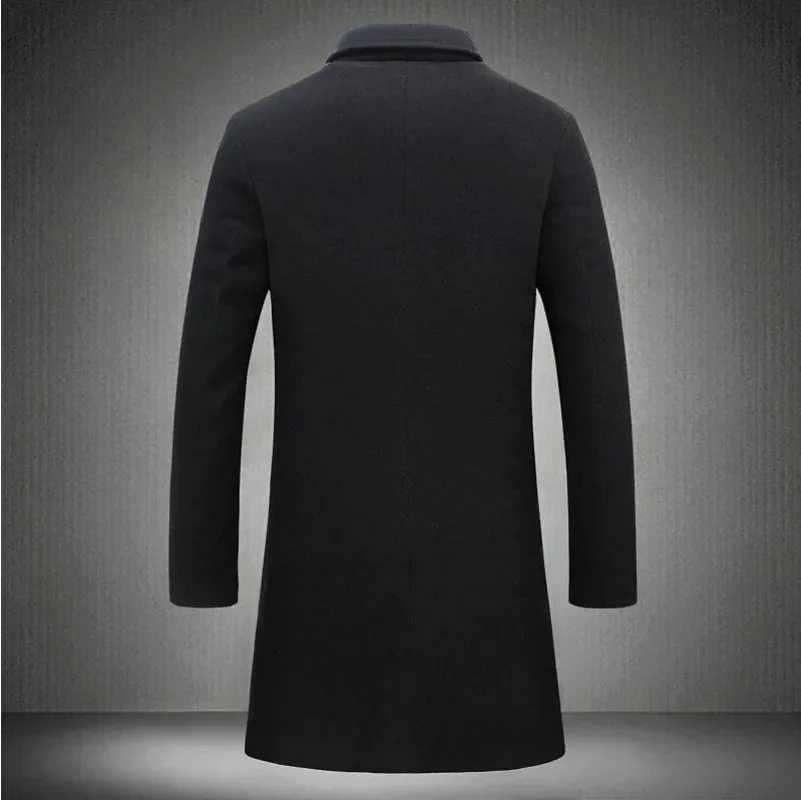 Mens Autumn Winter Long Woolen Coats Mens Business Casual Slim Solid Wool Windbreaker Jacket Street Trend Coldproof Warm OutwearXJ241212
