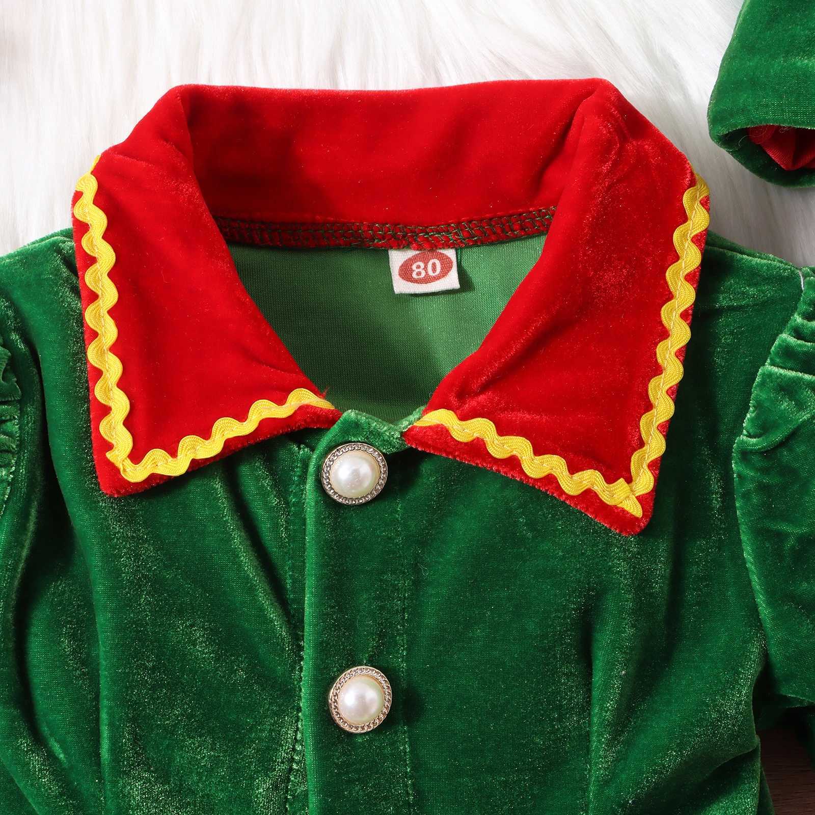 BeQeuewll Preschool Girls Christmas Elf Costume Contrast Color Short Sleeve Doll Collar Dress Hat and Striped Sock Set W241213