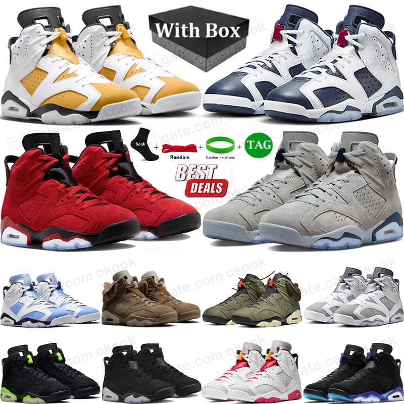 With Box 6s 6 Mens Basketball Shoes Aqua Toro Bravo Cool Grey UNC Georgetown Midnight Navy Red Oreo University Blue British Khaki Yellow Ochre Sneakers