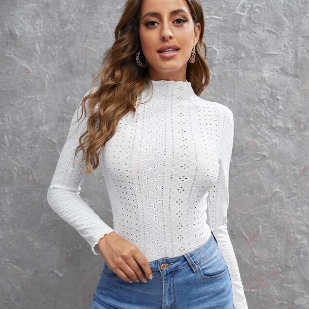 Hot selg European and American clothing 2024 base slimming half high neck long sleeved T-shirt women's top