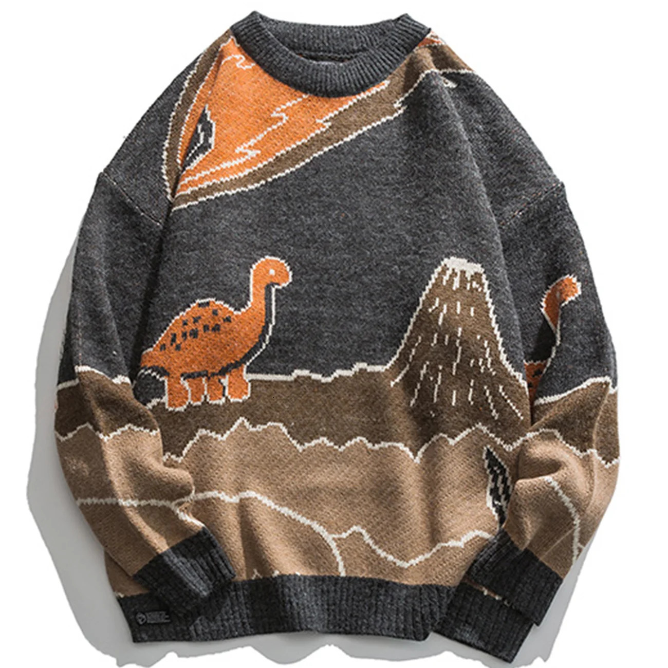 Harajuku Dinosaur Knitted Sweater Men Women Cartoon Streetwear Winter Jumper Fashion Pullover Oversize Top Clothes 241213