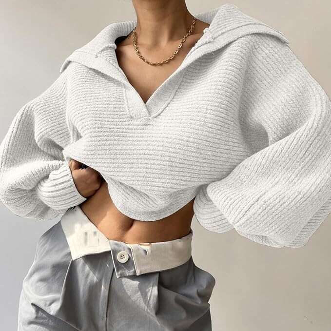 European American Foreign Trade Spring Autumn New Products Knitted Sweater Flip Collar Hoodie Women's Top Trendy Clothing Fashion And Leisure Atm