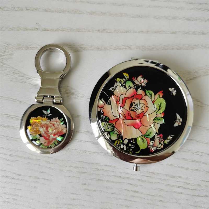Mother of Pearl Makeup Mirror Dual Compact Folding Magnify Butterfly Flowers Design Cosmetic Purse Hand Mirror With KeychainXJ241213