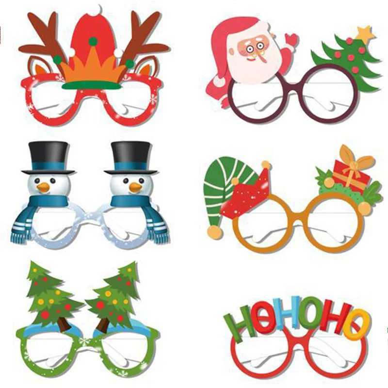 Sunglasses 9pcs/New Christmas Decoration Santa Claus Snow Tree 3D Paper Glasses Childrens Photography Props Party Supplies H241213