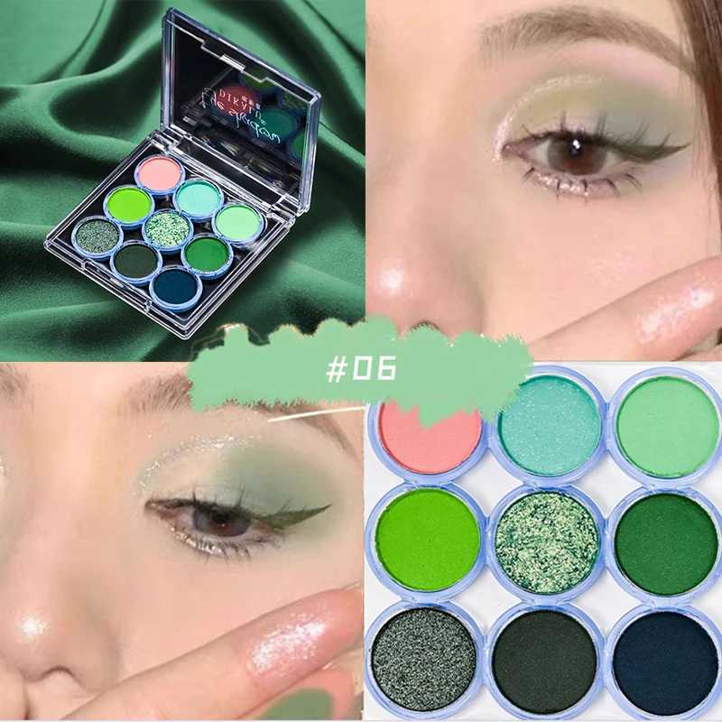 9 Color Green Eyeshadow Palette Festival Makeup Pearly Matte Glitter Eye Shadow Highlights Earth Color Matellic Nude Eye Pigment W241213