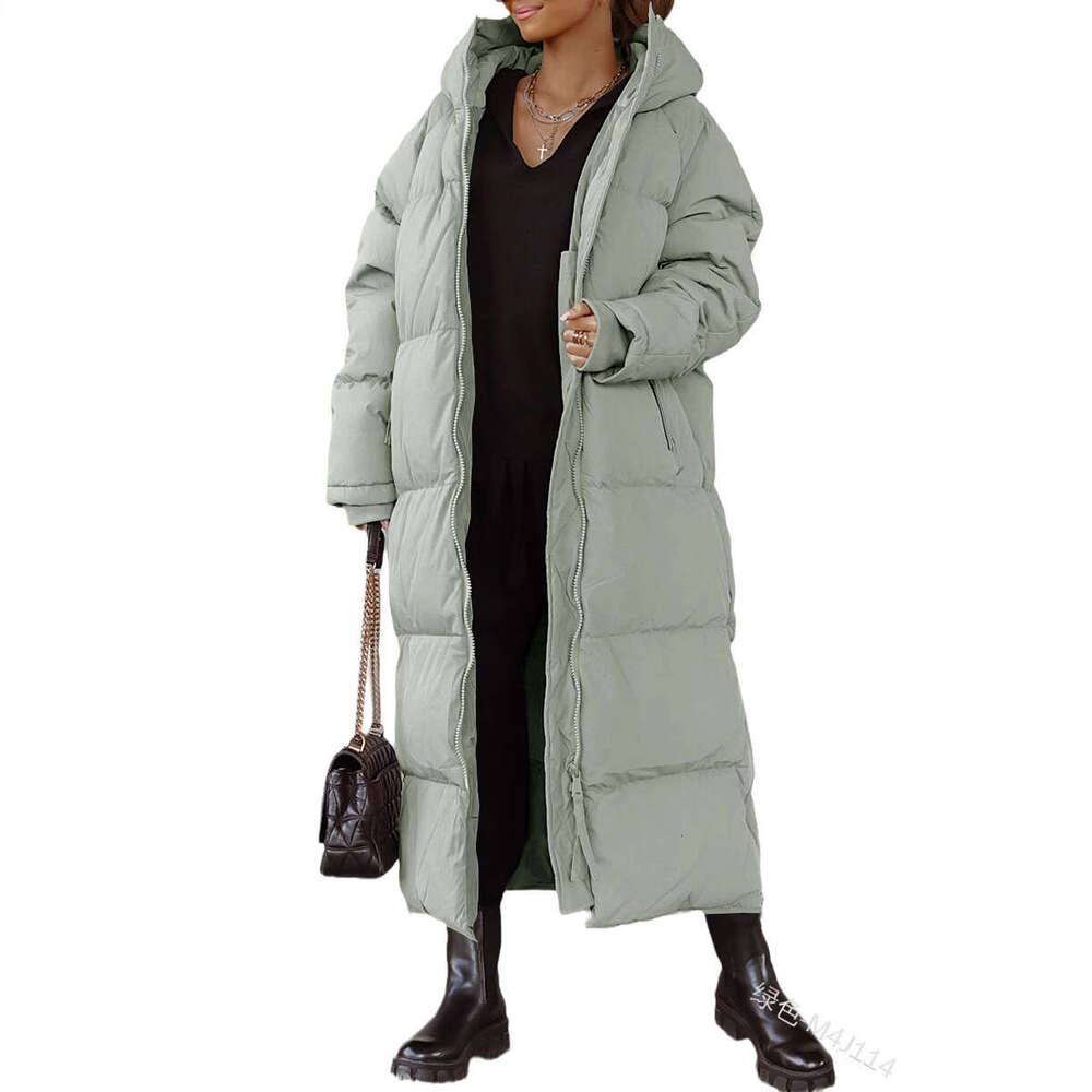 European And American Style Women's New Product Hooded Solid Color Casual Warm Zipper Long Sleeved Jacket Cotton Clothing Fashionable Quality Cla
