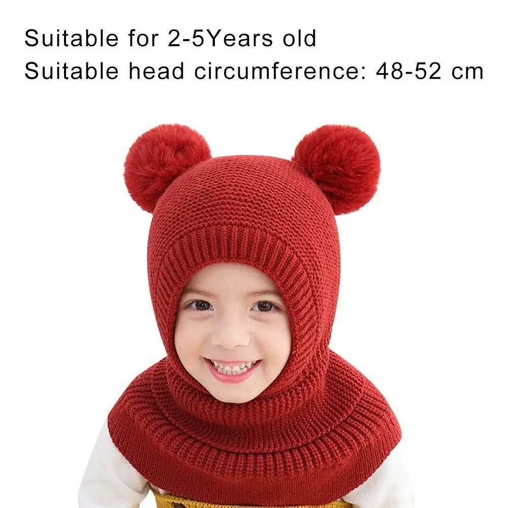 Winter Baby Hat PomPom Knit Kids Beanie Hat for Baby Girl and Baby Boy Hat Scarf Double Warm Lining Caps Windproof WarmXJ241213