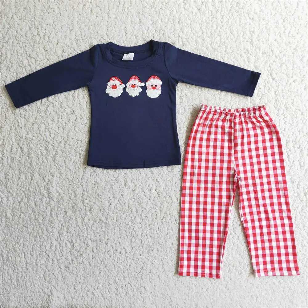 Wholesale childrens embroidery sets long sleeved tops pants boys and girls plain sleepwear childrens and toddlers Santa Claus sets W241213