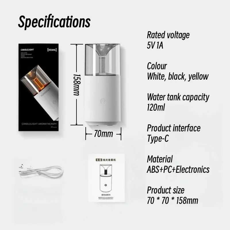 Candlelight Aroma Diffuser USB Electric Ultrasonic Mist Maker Air Humidifier for Home Car Mini Fragrance Essential Oil DiffuserXJ241213