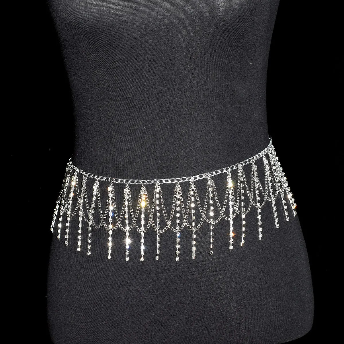 Festival Gifts Sexy Fashion Waist Chain For Lady Shiny Rhinestone Tassel Body Jewelry Stage Performance Party Dress Metal 241213