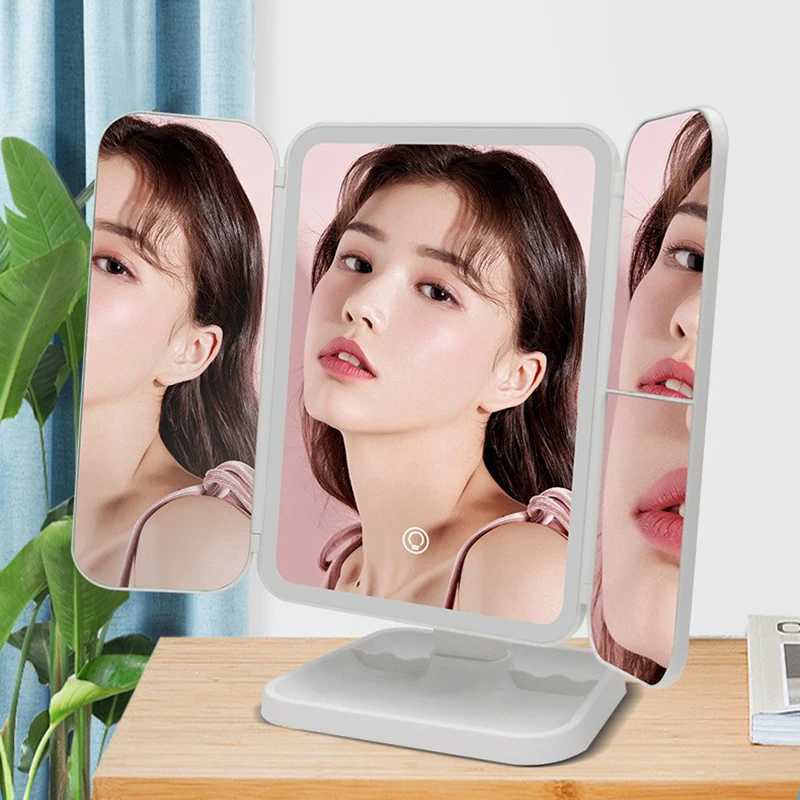 Trifold Makeup Mirror LED Lights Dorm Dressing Mirror Beauty Light up your fill light with Smart Complementary Makeup Mirror TriXJ241213
