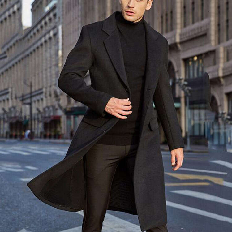 Cross Border New Foreign Trade British Long Windbreaker Men's Woolen Coat