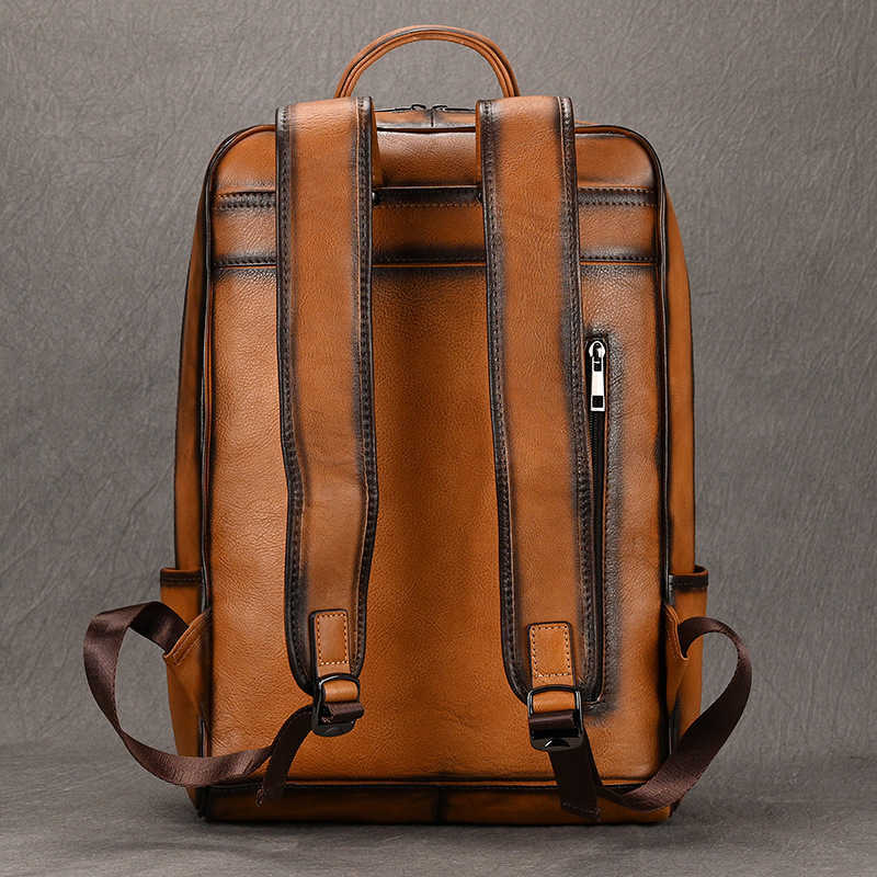 men's polished leather backpack computer bag tree cream leather top layer cowhide backpack 241215