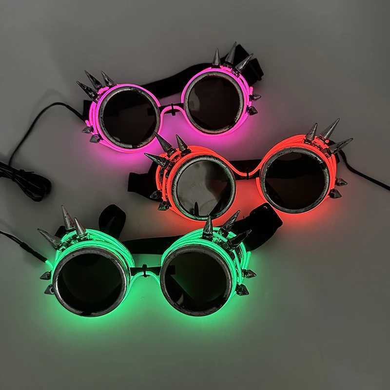 Sunglasses Popular Led Steampunk Glasses Neon Music Concert Fluorescent Dance Christmas Gifts Glowing Wire Gothic Round Frame Glasses H241213