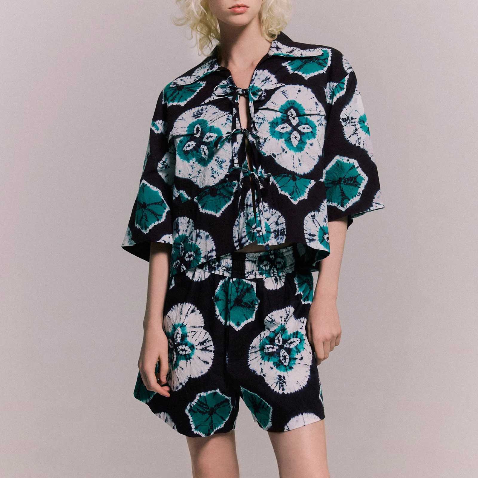 Women's Two Piece Pants Hirigin Womens 2 Piece Pajamas Set Vintage Floral Print Half Slve Tie Up Shirt + Shorts Set Summer Vacation Beach Clothes