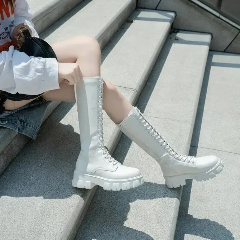 Womens Casual Mid Calf Boots Knee High Winter Punk Style Motorcycle Boots 2024 Platform Woman British Style Fashionable Boots 241213