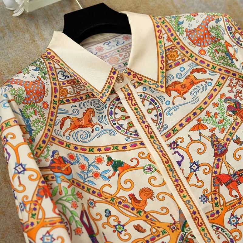 Women's Blouses Shirts Luxury Brand Designer Elegant Fashion Baroque 2024 Summer Long Sleeves Shirts For Women Vestidos Beige Tops Mujer Trf Clot