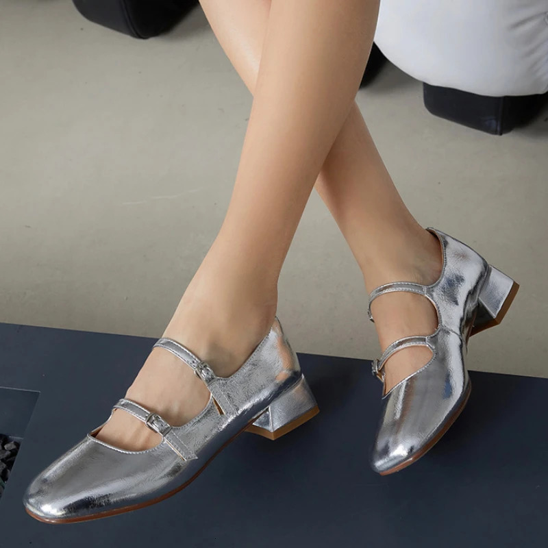 Womens Shoes Retro Thick High Heels Ballet Shoes Medium High Heels Mary Simple Shoes Zapatos De Mujer 241213