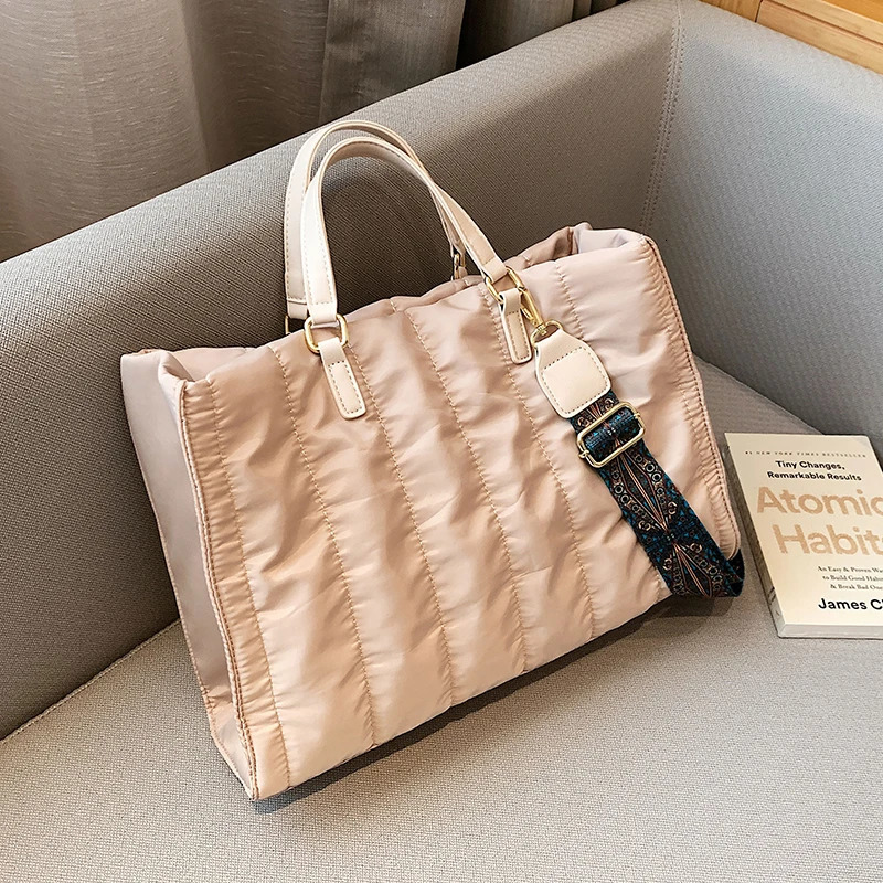 Big retro tote bag winter Warm Down cotton handbags for women Shoulder Messenger Bags Shopper bag wallet 241205