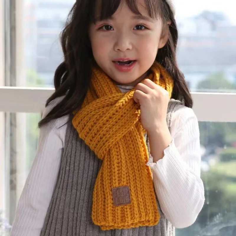 Scarves Wraps Fashion Warm Kids Scarf Thick Outdoor Neck Warmer Winter Soft Knitted Scarf Baby Boys Girls H241213