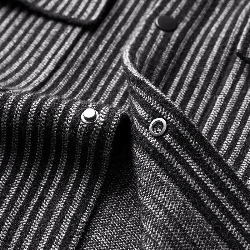 autumn and winter highend wool jacket mens Lapel trend handsome striped coat sweater casual wear 241213