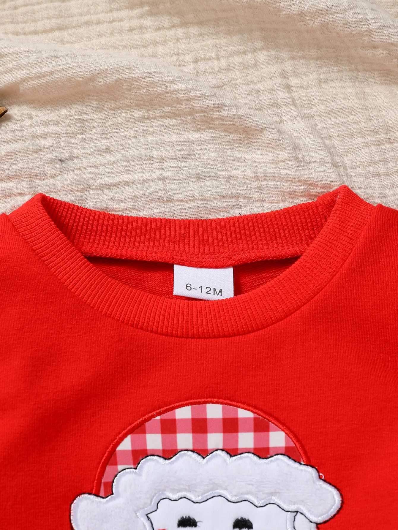 2024 New Baby Gilrs Autumn/Winter 6M-4Y Christmas Baby Preschool Clothing Set Santa Claus Embroidered Top Flat Pants W241213