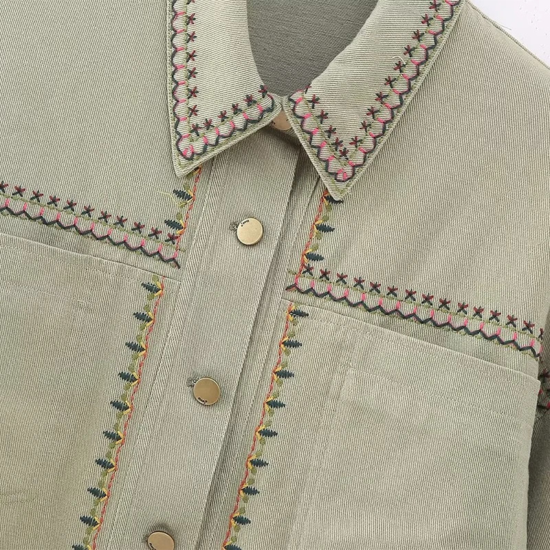 Womens Shirts Autumn Fashion Denim and Retro Spring Embroidered Elegant Top 241211