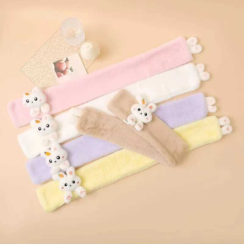 Scarves Wraps Cartoon Rabbit Baby Scarf Winter Warm Plush Neckerchief for Toddler Cute Solid Color Faux Fur Kids Boy Girl Neck Warmer H241213
