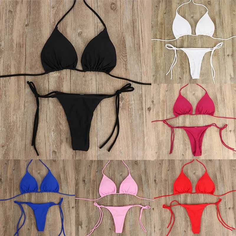 Beach Sty Swimsuit for Women Sexy Halter Swimwear Solid Thong Fa Bikini Set Bathing Suit Bikini Mujer LingerieXJ241212