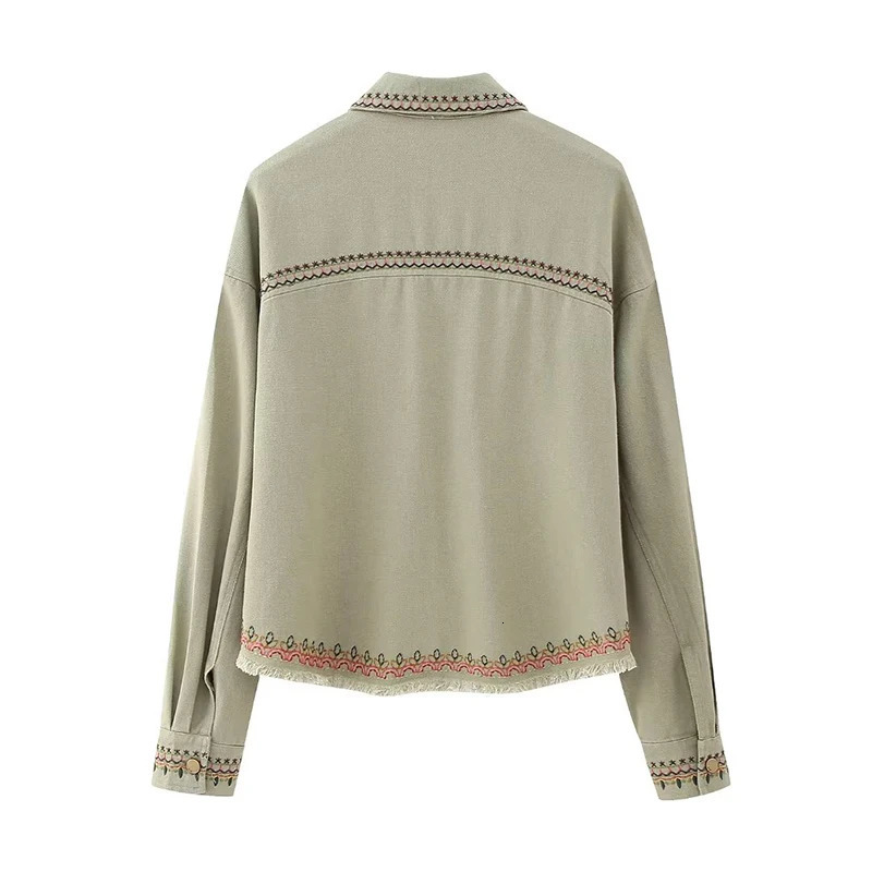 Womens Shirts Autumn Fashion Denim and Retro Spring Embroidered Elegant Top 241211