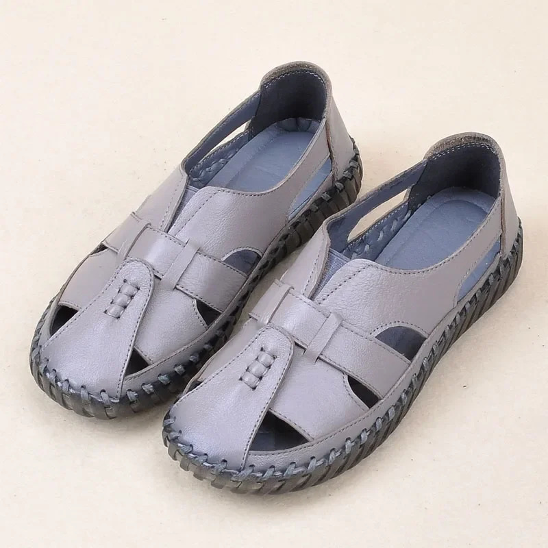 Ngouxm Womens Sandals Summer Genuine Leather Handmade Womens Sandals Womens Flat Shoes 241213