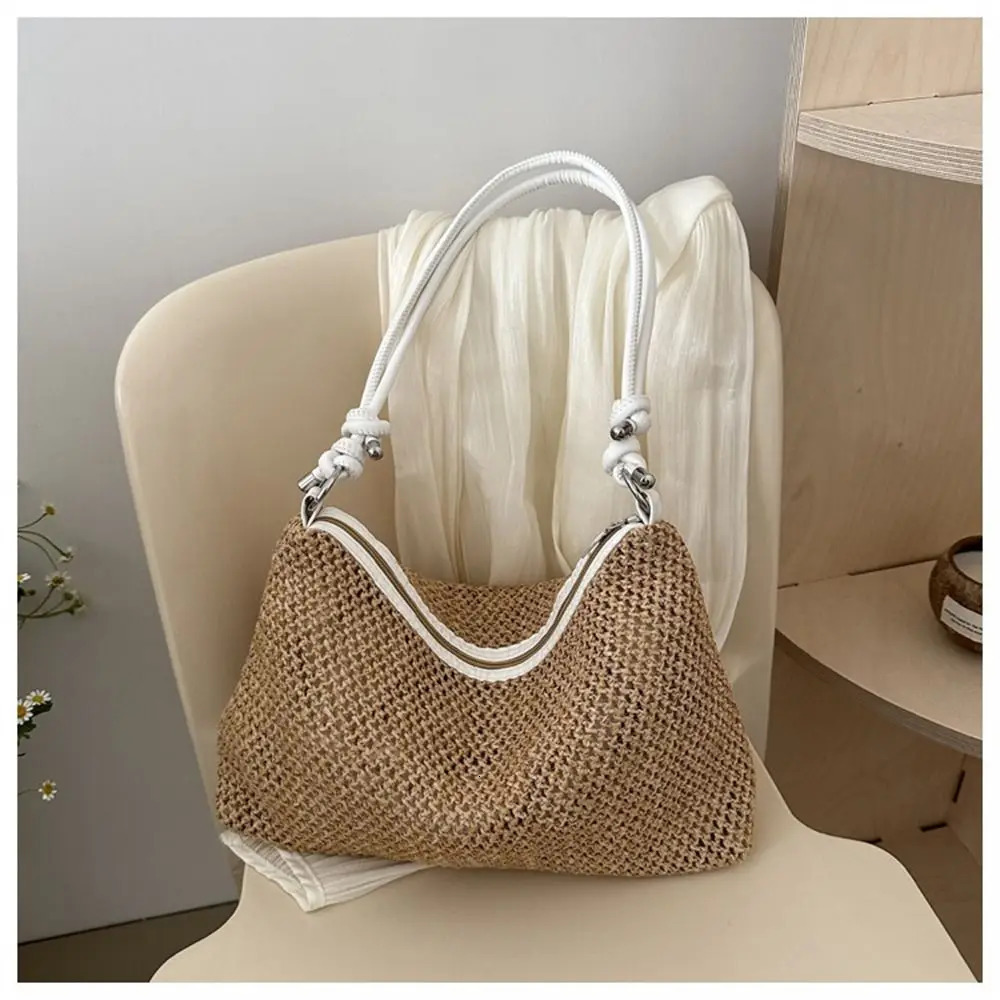 Handmade Braid Straw Bag Large Capacity Summer Beach Shoulder Women Girls Fashion Handbag Rattan Woven Tote for Ladies 241203