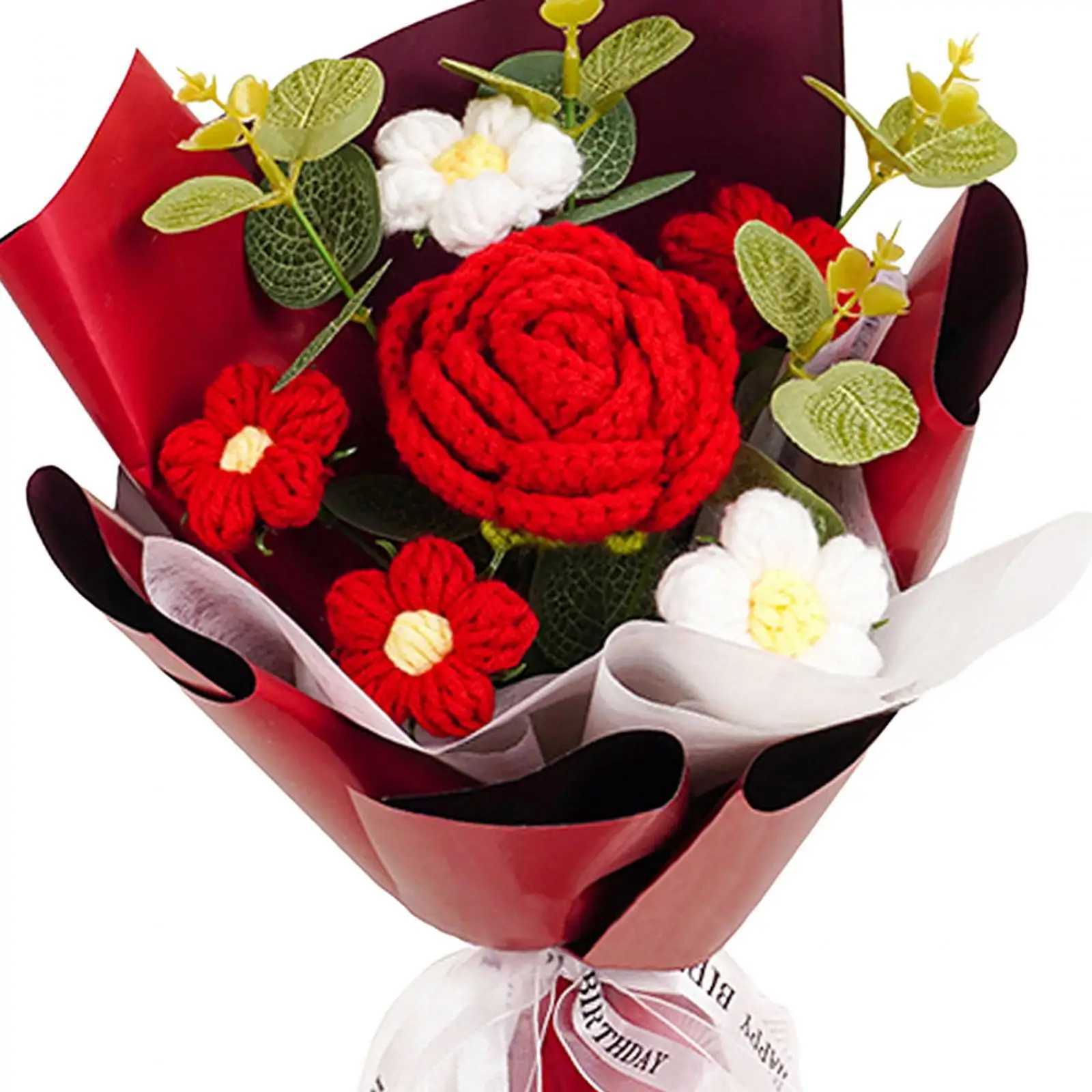 Crochet Flower Bouquet Knitted Flower Artificial Flowers Preserved Flower for Anniversary Birthday Teacher Day Mom GrandmaXJ241212