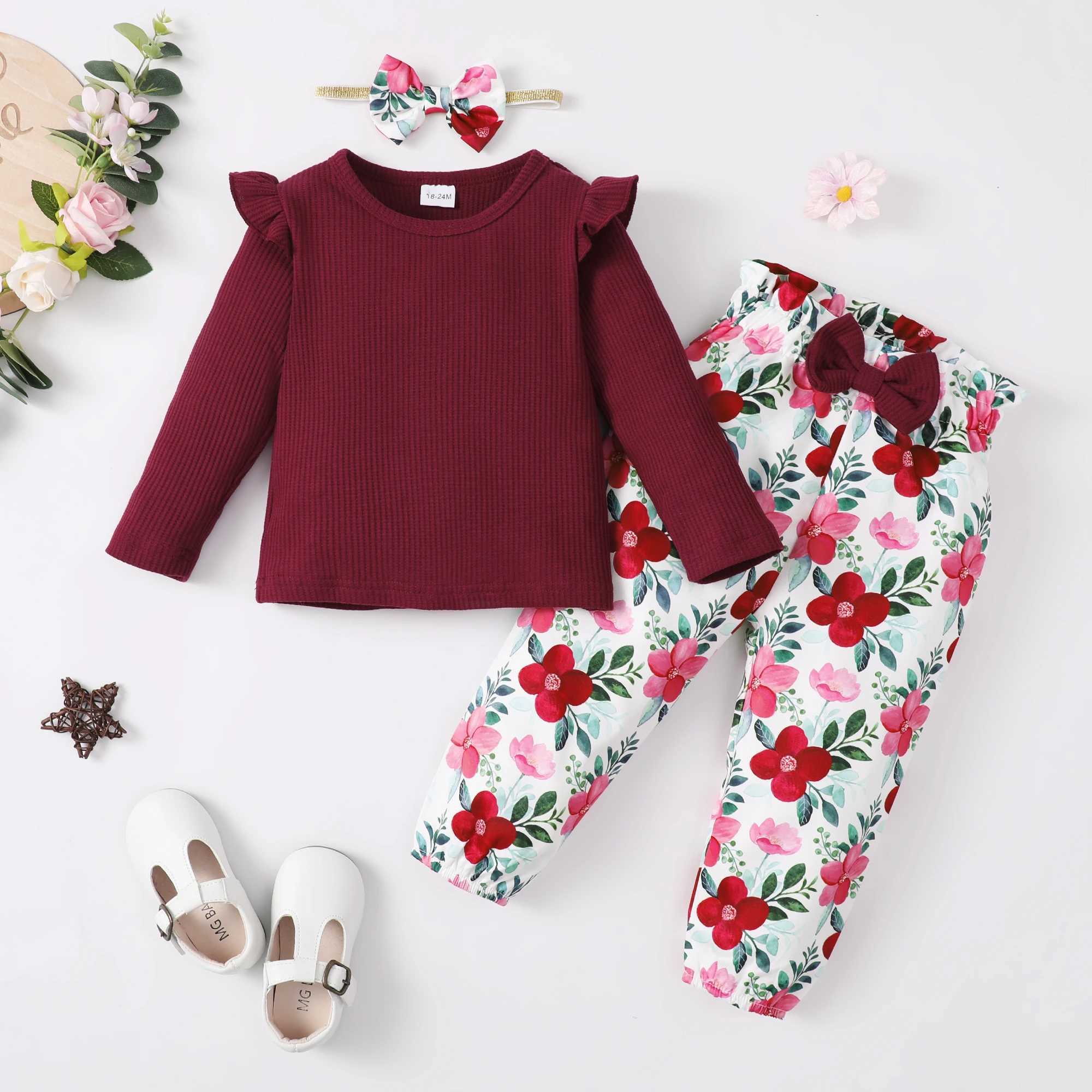 1-5 year baby girl set toddler girl set long sleeved top+pants+headband 3-piece spring set for little girls W241213