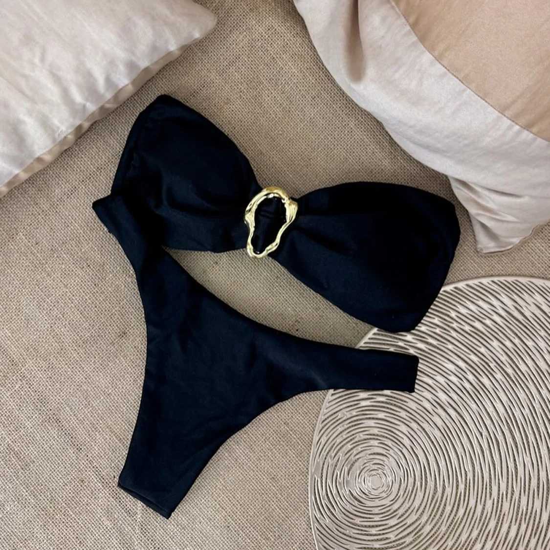 Bandeau Bikini Push Up Swimwear Women Swimsuits 2024 Sexy Brazilian Bikini Set Thong Micro Biquini Fa Solid BeachwearXJ241212
