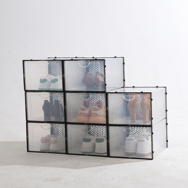 Large double frame plastic transparent shoe box Amazon hot selling folding storage box dustproof and waterproof PP basketball shoe box