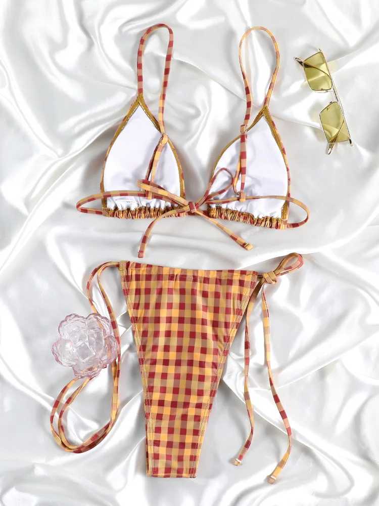 Rinabe Plaid Bikinis 2024 Swimsuit Push Up Bikini Set Beachwear Bandage Women Bathing Suits Fa BiquiniXJ241212